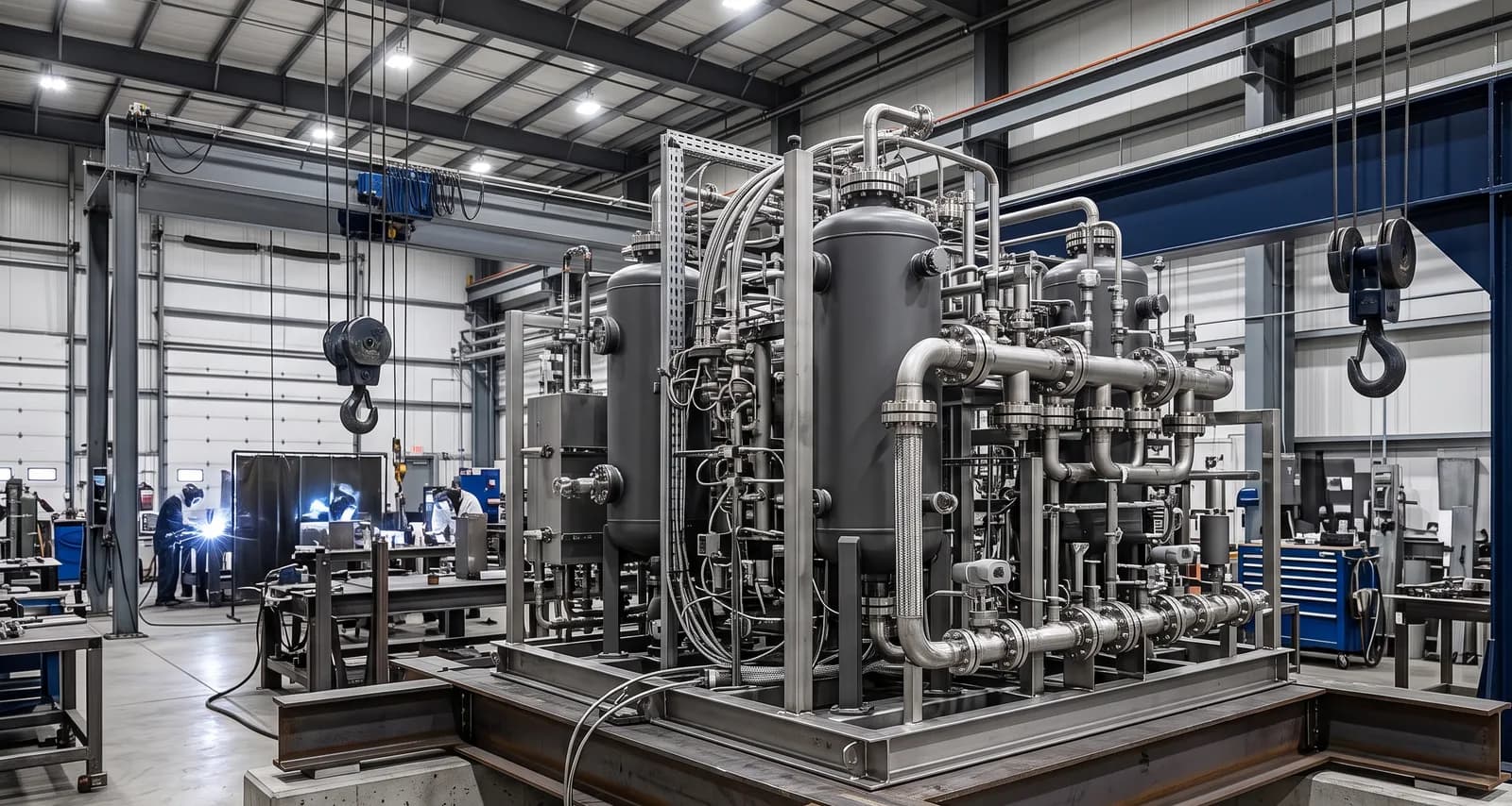 A network of industrial process pipelines running across a plant