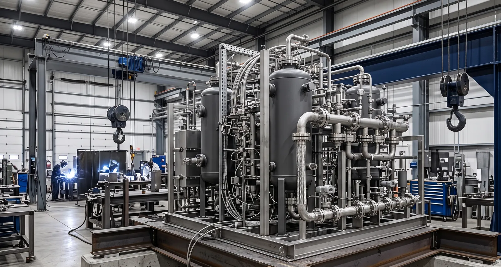 A network of industrial process pipelines running across a plant